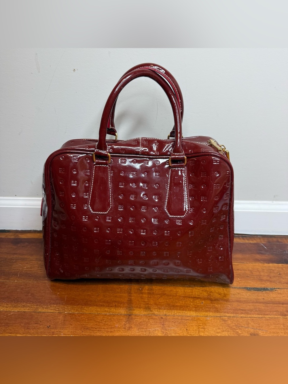 Arcadia Glossy Patent Satchel in Burgundy